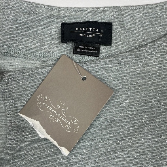 NWT Anthropologie Del Metallic Bow Keyhole 3/4 Sleeve Knit Blouse Teal XS - Picture 8 of 9